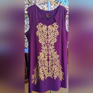 Sleeveless Purple Midi Dress with Gold Floral Detail - Vivid Comfort